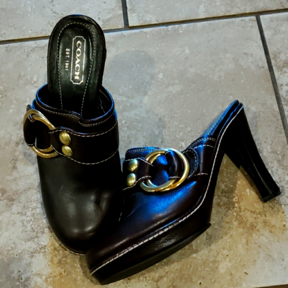 Coach Claude 7 Dark Brown Heels Clogs